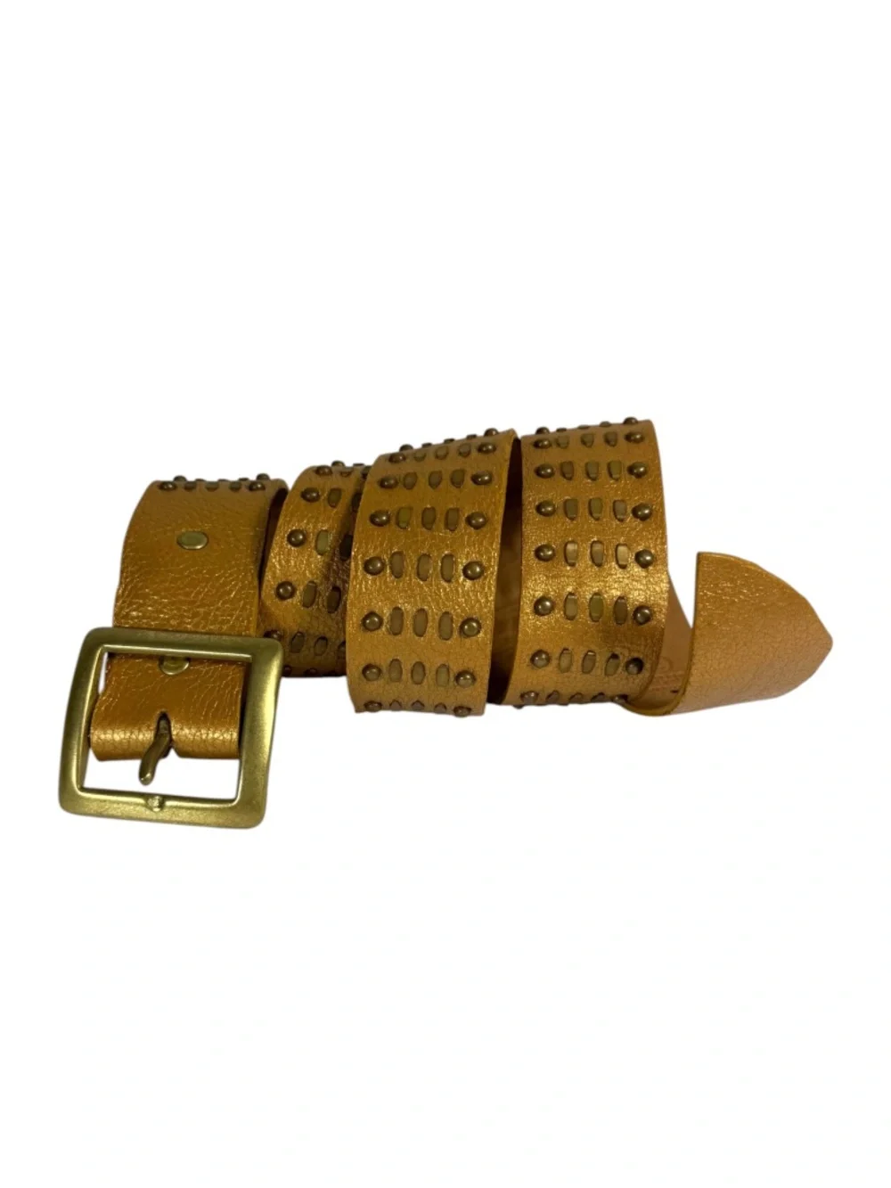 CALLEEN CORDERO Studded Leather Belt in Metallic Gold Size 34